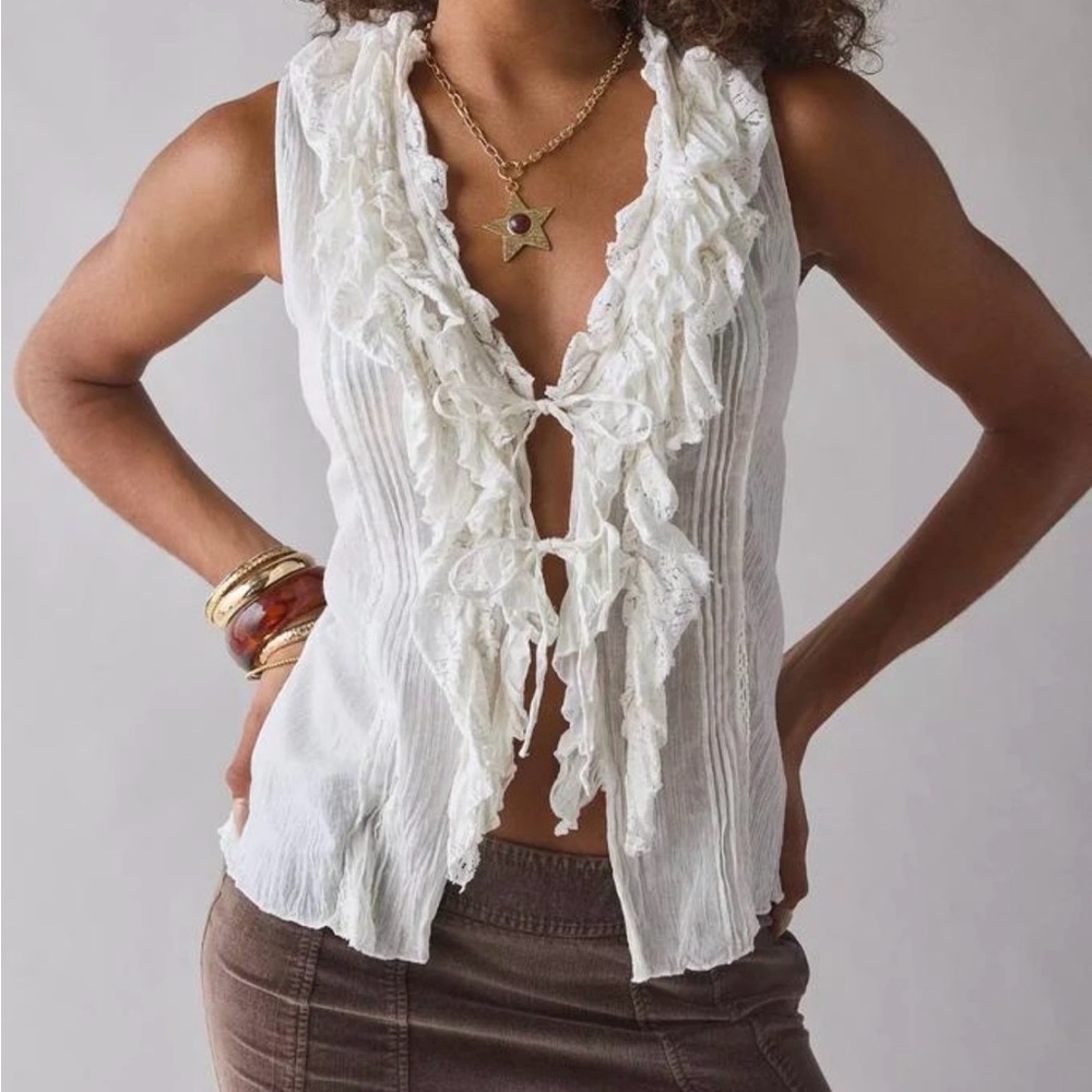 Kimchi Blue Clara Cascading Ruffle Tie-Front Tank Womens Size Small NWT